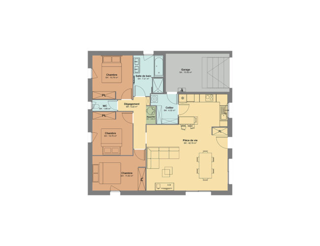 Plan de maison 3 chambres avec garage_Balaitus