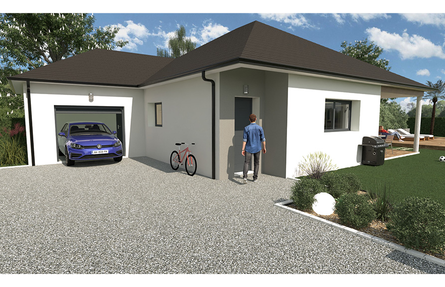 Entrée d'une maison avec un garage accolé