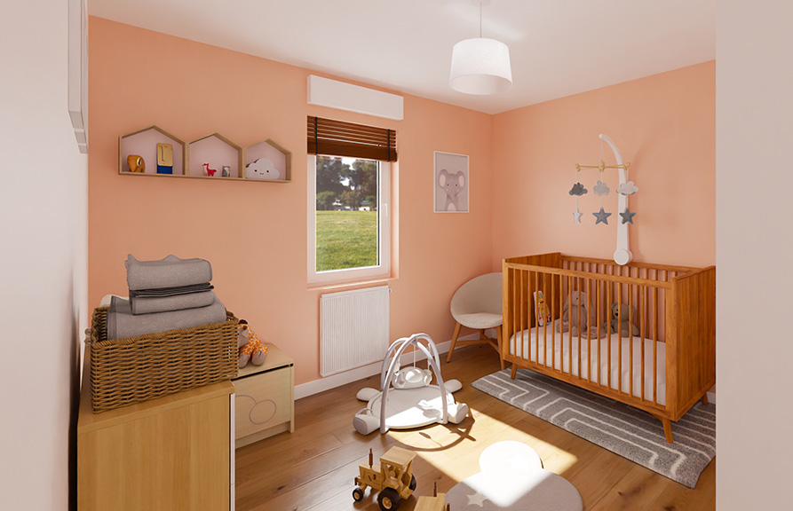 Chambre de bébé avec lit à barreaux et table à langer